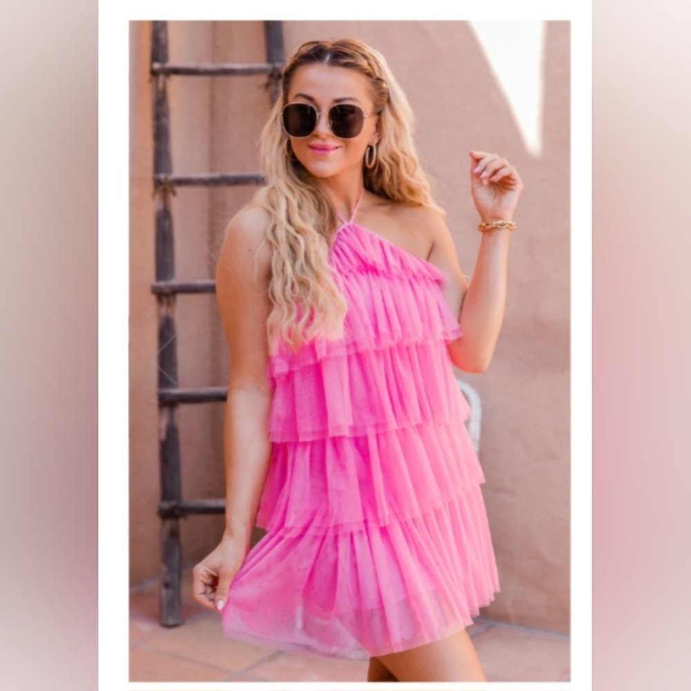 Pink Lily Trendsetter Pink Tulle Halter Dress